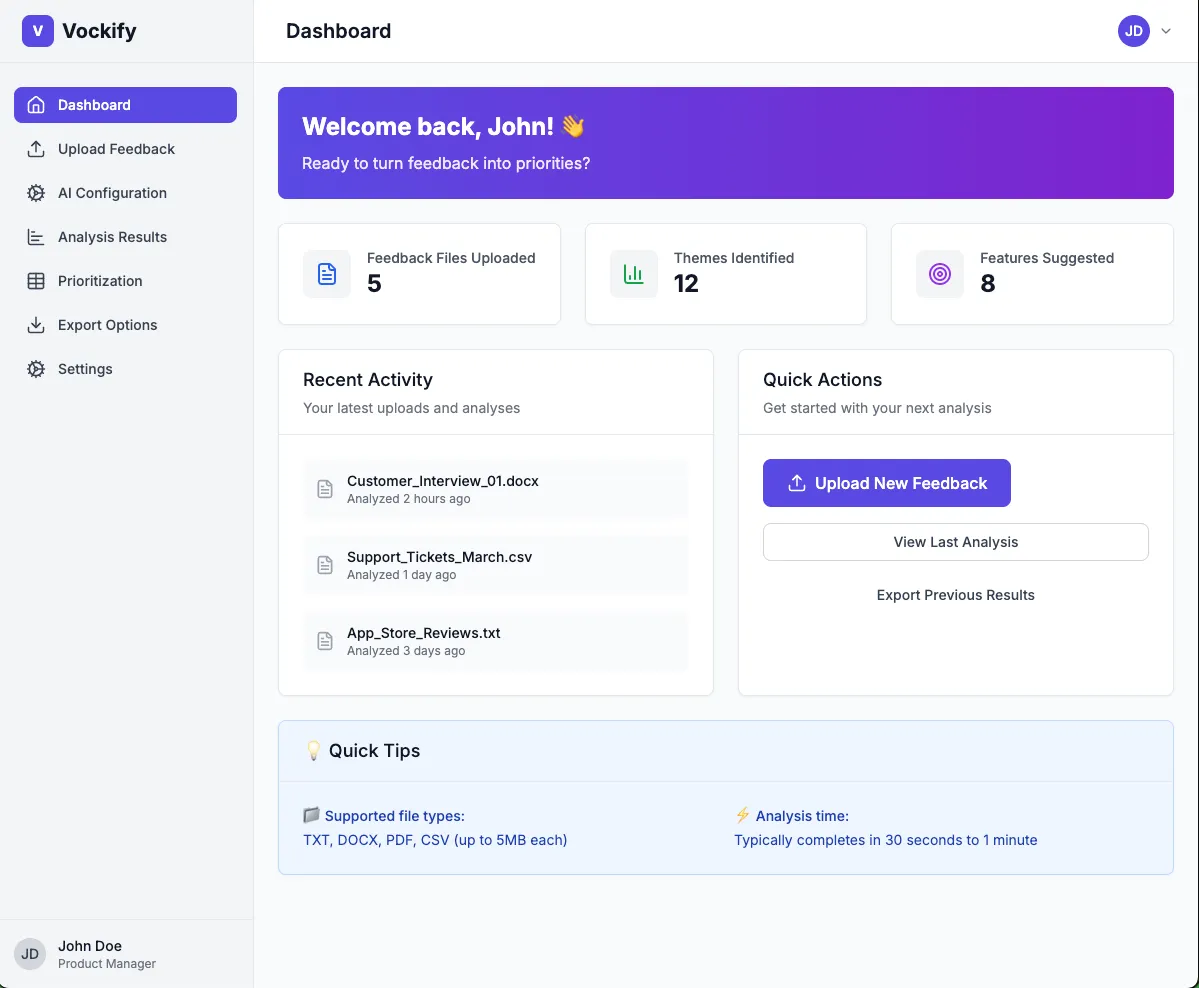 Vockify. Turn customer feedback into clear product priorities.